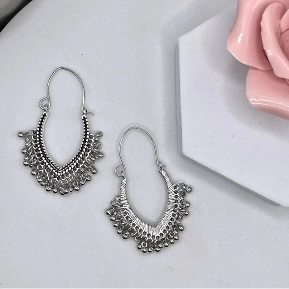 Silver Boho Hoop Earrings - Picture 4 of 4